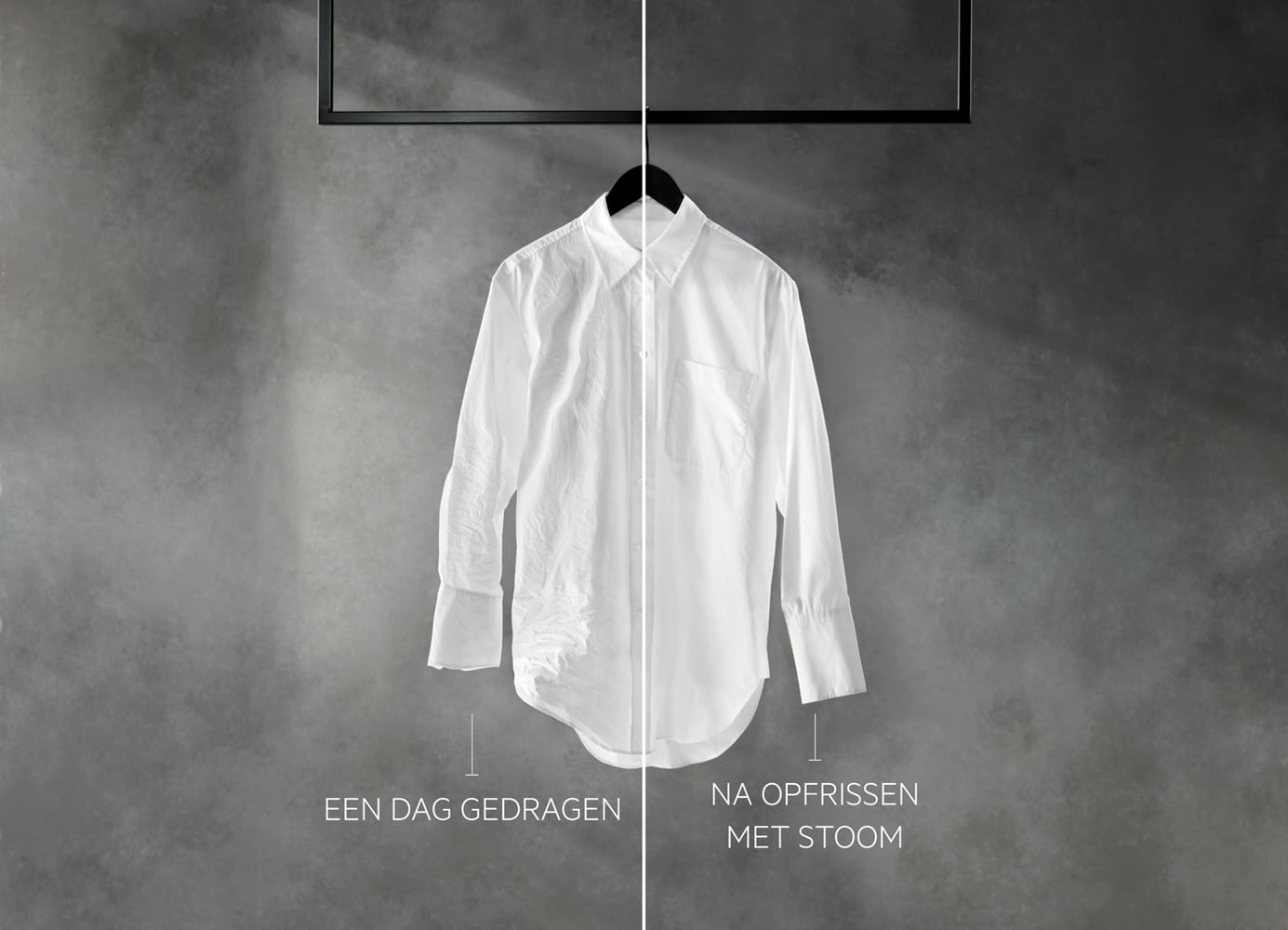 Hemd 1 dag gedragen en hemd na het opfrissen met Steam Refresh